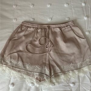 Free Press Soft Beige Shorts with White Lace Trim